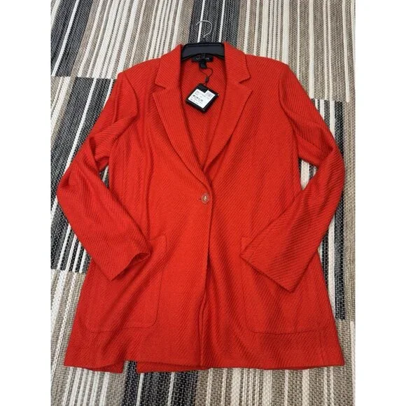 NEW St. John Red Wool Knit Jacket Blazer One Button Womens 10 MSRP $1695